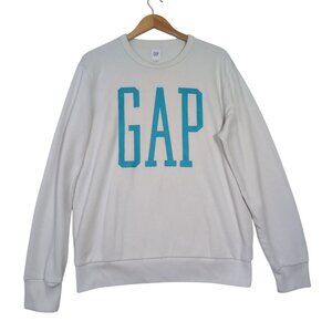 Gap Sweatshirt Mens M White Blue Spell Out‎ Retro Preppy Beachy Pullover